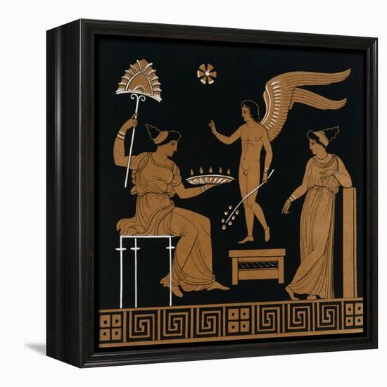 19th Century Greek Vase Illustration of Eros with Two Courtesans-Stapleton Collection-Framed Premier Image Canvas