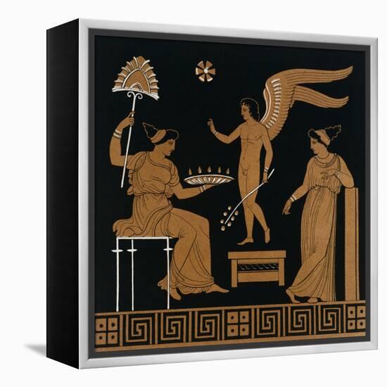 19th Century Greek Vase Illustration of Eros with Two Courtesans-Stapleton Collection-Framed Premier Image Canvas