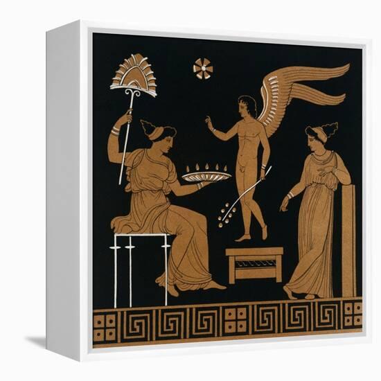 19th Century Greek Vase Illustration of Eros with Two Courtesans-Stapleton Collection-Framed Premier Image Canvas