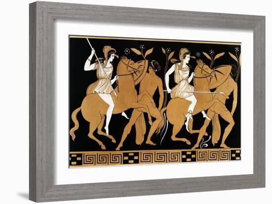 19th Century Greek Vase Illustration of Two Amazons on Horses After Two Youths-Stapleton Collection-Framed Giclee Print