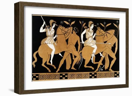 19th Century Greek Vase Illustration of Two Amazons on Horses After Two Youths-Stapleton Collection-Framed Giclee Print