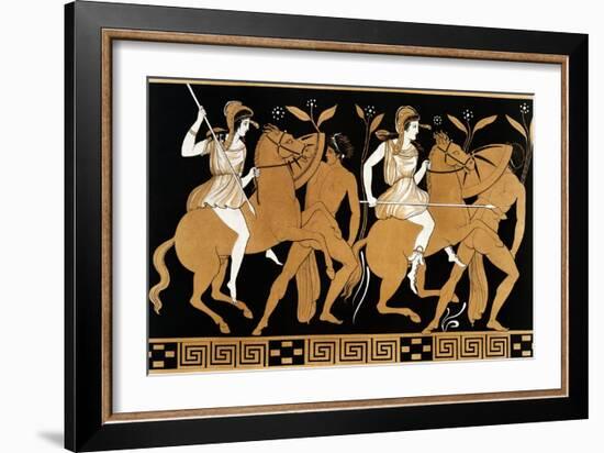 19th Century Greek Vase Illustration of Two Amazons on Horses After Two Youths-Stapleton Collection-Framed Giclee Print