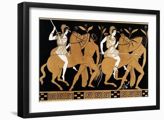 19th Century Greek Vase Illustration of Two Amazons on Horses After Two Youths-Stapleton Collection-Framed Giclee Print