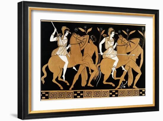 19th Century Greek Vase Illustration of Two Amazons on Horses After Two Youths-Stapleton Collection-Framed Giclee Print