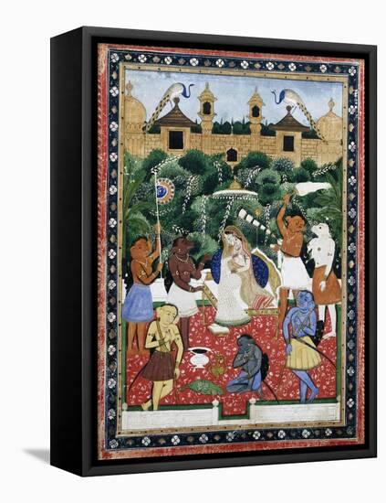 19th-Century Indian Painting of the Wife of Rajah Ramchanderjee in Rawan's Garden-null-Framed Premier Image Canvas