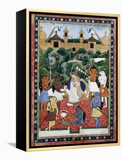 19th-Century Indian Painting of the Wife of Rajah Ramchanderjee in Rawan's Garden-null-Framed Premier Image Canvas