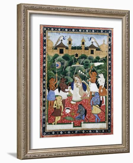 19th-Century Indian Painting of the Wife of Rajah Ramchanderjee in Rawan's Garden-null-Framed Giclee Print