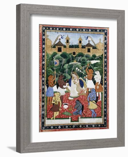 19th-Century Indian Painting of the Wife of Rajah Ramchanderjee in Rawan's Garden-null-Framed Giclee Print