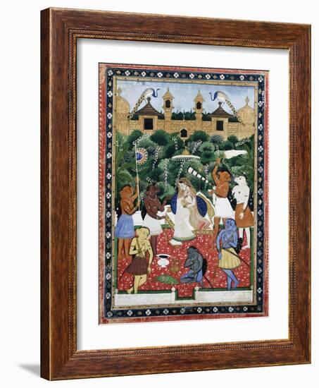 19th-Century Indian Painting of the Wife of Rajah Ramchanderjee in Rawan's Garden-null-Framed Giclee Print