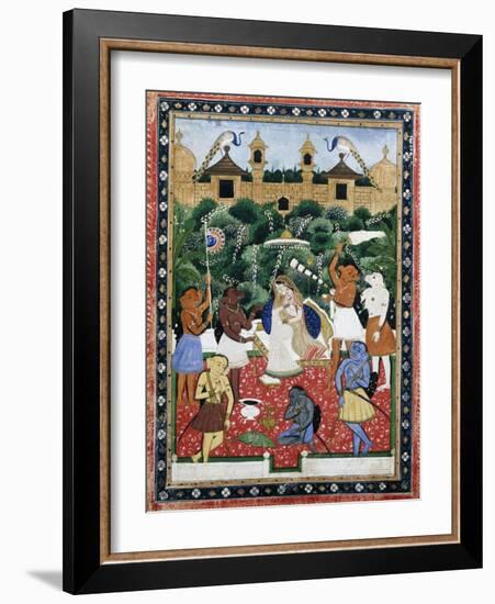 19th-Century Indian Painting of the Wife of Rajah Ramchanderjee in Rawan's Garden-null-Framed Giclee Print