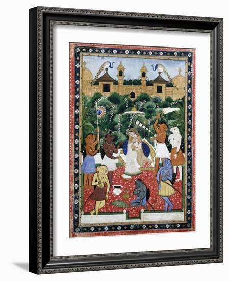 19th-Century Indian Painting of the Wife of Rajah Ramchanderjee in Rawan's Garden-null-Framed Giclee Print