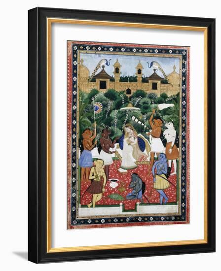 19th-Century Indian Painting of the Wife of Rajah Ramchanderjee in Rawan's Garden-null-Framed Giclee Print