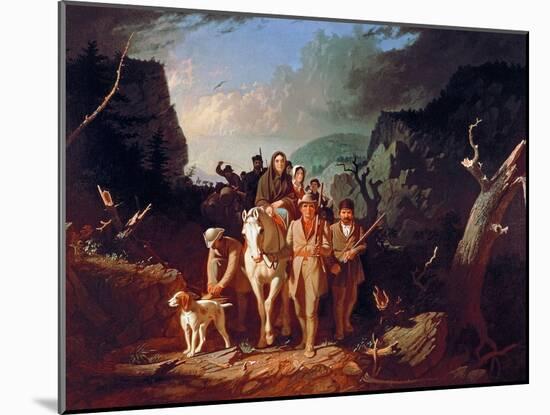 19th century painting of Daniel Boone escorting settlers through the Cumberland Gap.-Vernon Lewis Gallery-Mounted Art Print