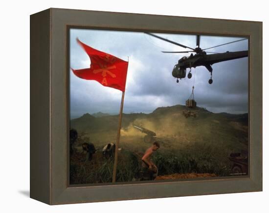 1st Air Cavalry Skycrane Helicopter Delivering Ammunition and Supplies to US Marines-Larry Burrows-Framed Premier Image Canvas