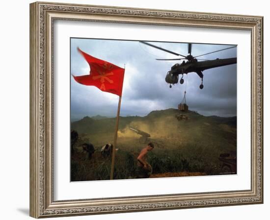 1st Air Cavalry Skycrane Helicopter Delivering Ammunition and Supplies to US Marines-Larry Burrows-Framed Photographic Print