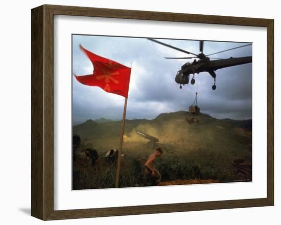 1st Air Cavalry Skycrane Helicopter Delivering Ammunition and Supplies to US Marines-Larry Burrows-Framed Photographic Print