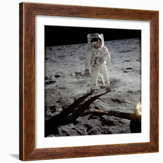 1st Steps of Human on Moon: American Astronaut Edwin "Buzz" Aldrinwalking on the Moon-null-Framed Photo