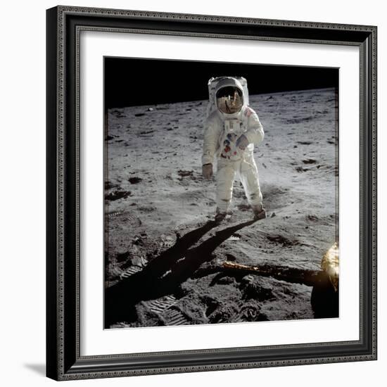 1st Steps of Human on Moon: American Astronaut Edwin "Buzz" Aldrinwalking on the Moon-null-Framed Photo