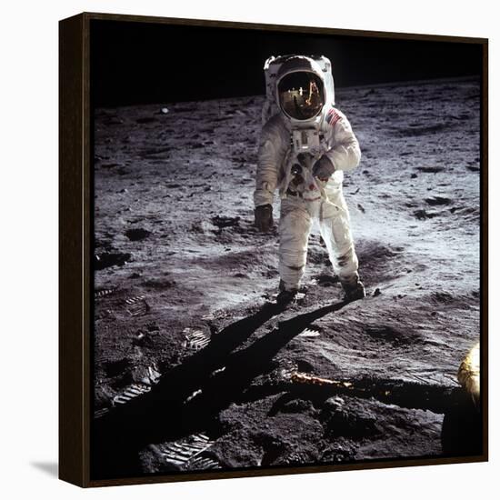 1st Steps of Human on Moon: American Astronaut Edwin "Buzz" Aldrinwalking on the Moon-null-Framed Stretched Canvas