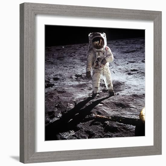 1st Steps of Human on Moon: American Astronaut Edwin "Buzz" Aldrinwalking on the Moon-null-Framed Photo