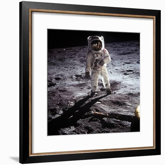 1st Steps of Human on Moon: American Astronaut Edwin "Buzz" Aldrinwalking on the Moon-null-Framed Photo