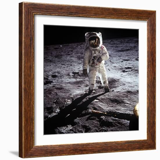 1st Steps of Human on Moon: American Astronaut Edwin "Buzz" Aldrinwalking on the Moon-null-Framed Photo