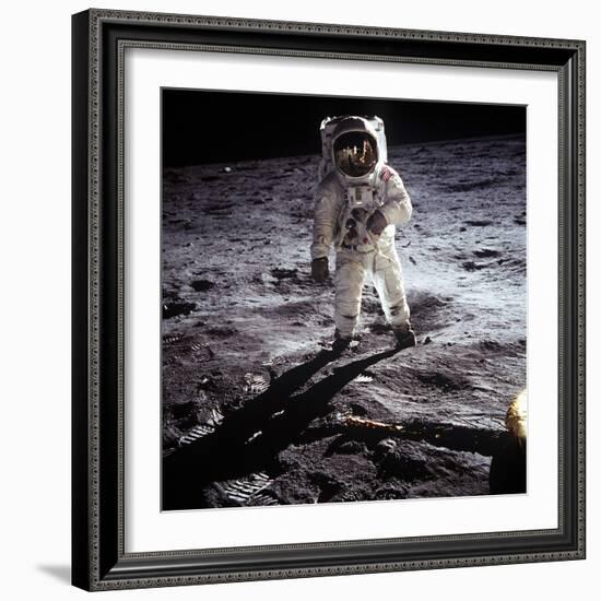 1st Steps of Human on Moon: American Astronaut Edwin "Buzz" Aldrinwalking on the Moon-null-Framed Photo