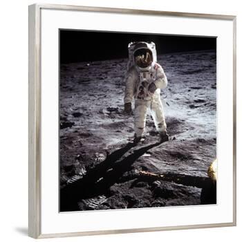 1st Steps of Human on Moon: American Astronaut Edwin "Buzz" Aldrinwalking on the Moon-null-Framed Photo