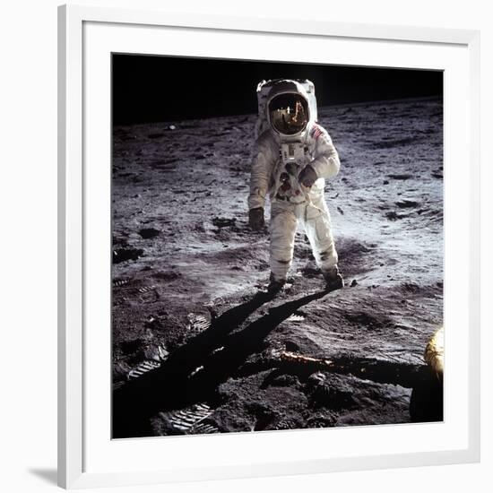 1st Steps of Human on Moon: American Astronaut Edwin "Buzz" Aldrinwalking on the Moon-null-Framed Photo