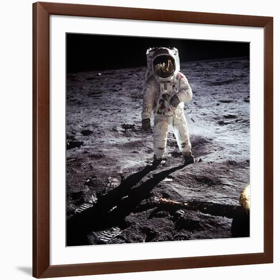 1st Steps of Human on Moon: American Astronaut Edwin "Buzz" Aldrinwalking on the Moon-null-Framed Photo