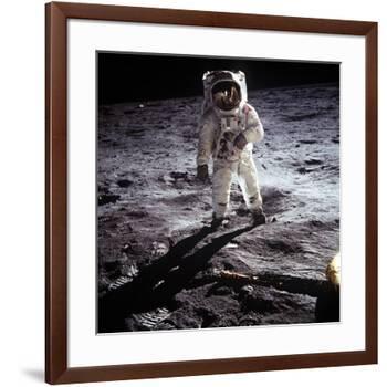 1st Steps of Human on Moon: American Astronaut Edwin "Buzz" Aldrinwalking on the Moon-null-Framed Photo