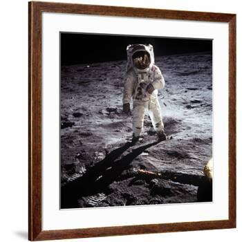 1st Steps of Human on Moon: American Astronaut Edwin "Buzz" Aldrinwalking on the Moon-null-Framed Photo