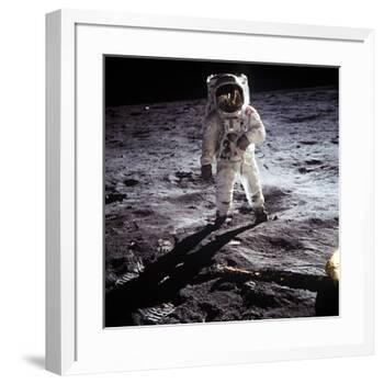 1st Steps of Human on Moon: American Astronaut Edwin "Buzz" Aldrinwalking on the Moon-null-Framed Photo