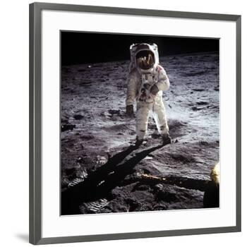 1st Steps of Human on Moon: American Astronaut Edwin "Buzz" Aldrinwalking on the Moon-null-Framed Photo