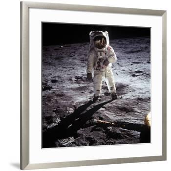 1st Steps of Human on Moon: American Astronaut Edwin "Buzz" Aldrinwalking on the Moon-null-Framed Photo