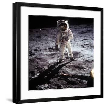 1st Steps of Human on Moon: American Astronaut Edwin "Buzz" Aldrinwalking on the Moon-null-Framed Photo