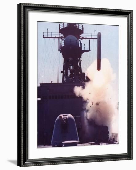 1st Successful Tomahawk Cruise Missile Launch from Armored Box Launcher on Destroyer USS Merrill-null-Framed Premium Photographic Print