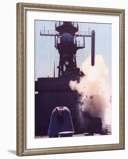 1st Successful Tomahawk Cruise Missile Launch from Armored Box Launcher on Destroyer USS Merrill-null-Framed Premium Photographic Print