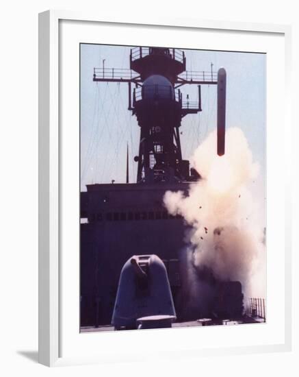 1st Successful Tomahawk Cruise Missile Launch from Armored Box Launcher on Destroyer USS Merrill-null-Framed Premium Photographic Print