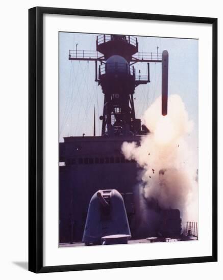 1st Successful Tomahawk Cruise Missile Launch from Armored Box Launcher on Destroyer USS Merrill-null-Framed Premium Photographic Print