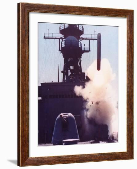 1st Successful Tomahawk Cruise Missile Launch from Armored Box Launcher on Destroyer USS Merrill-null-Framed Premium Photographic Print