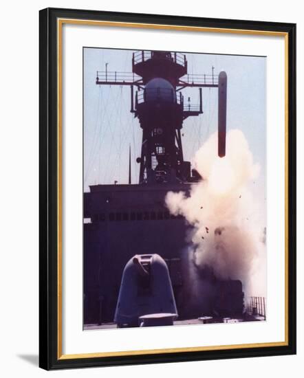 1st Successful Tomahawk Cruise Missile Launch from Armored Box Launcher on Destroyer USS Merrill-null-Framed Premium Photographic Print