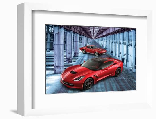 2 Generations of Corvette--Framed Art Print