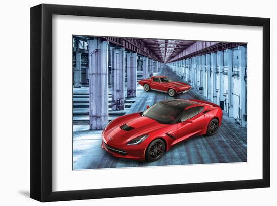 2 Generations of Corvette-null-Framed Art Print