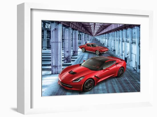 2 Generations of Corvette-null-Framed Art Print