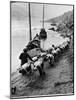 2 Rows of Chinese Trackers Plodding Along Bank of Yangtze River Towing a Junk Slowly Up River-Dmitri Kessel-Mounted Photographic Print