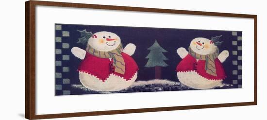 2 Snowmen with Tree Between Them with Checkered Border on Either Side-Beverly Johnston-Framed Giclee Print