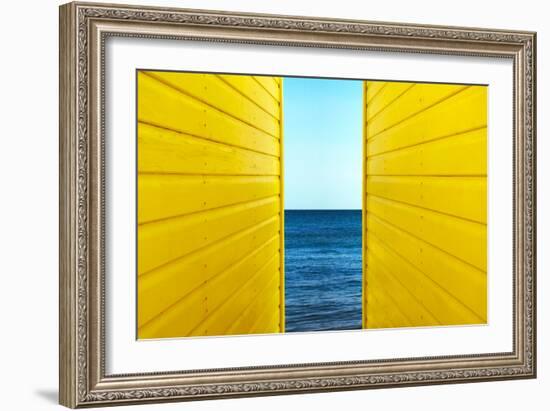 2 Yellow Beach Huts-Andy Bell-Framed Photographic Print