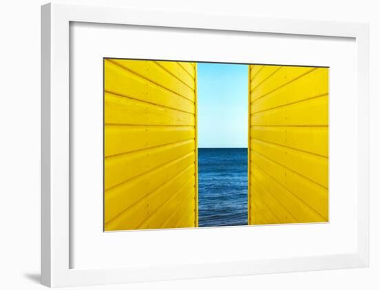 2 Yellow Beach Huts-Andy Bell-Framed Photographic Print