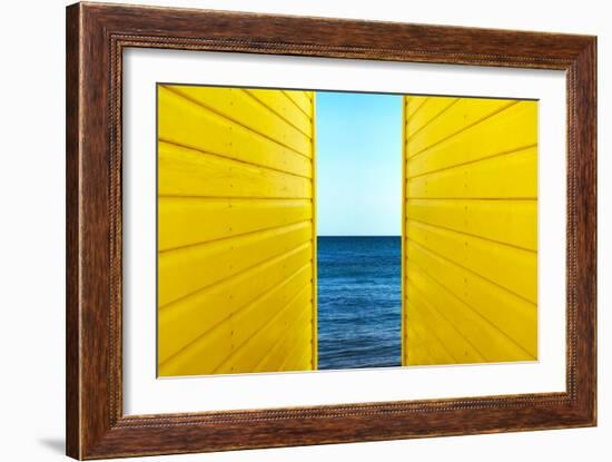 2 Yellow Beach Huts-Andy Bell-Framed Photographic Print